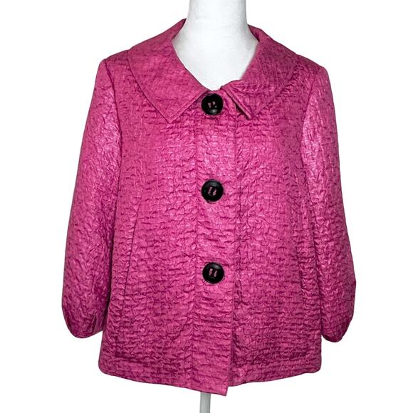 Y2k Abbie Mags Retro Swing Pea Coat Crinkle Big Button Coquette Barbie MED - Picture 2 of 9